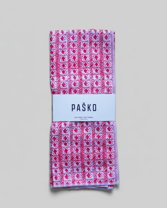 Pasko Pink and White Kitchen Tea Towel 