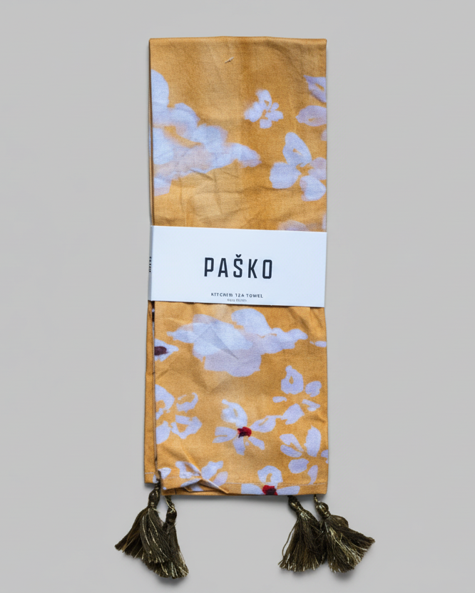 Pasko Yellow and White Floral Kitchen Tea Towel 